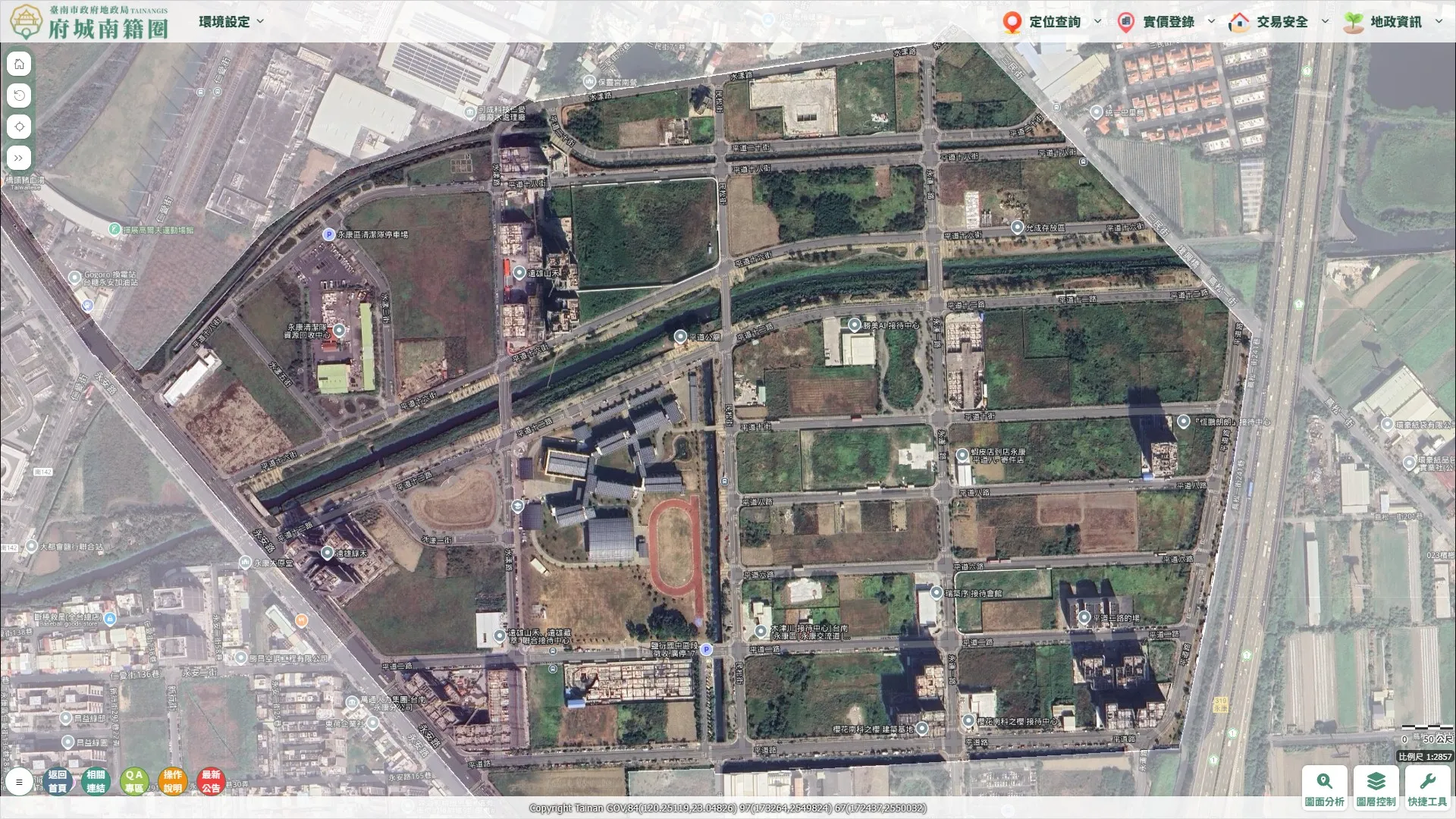 台南市永康區鹽行國中重劃區衛星影像圖